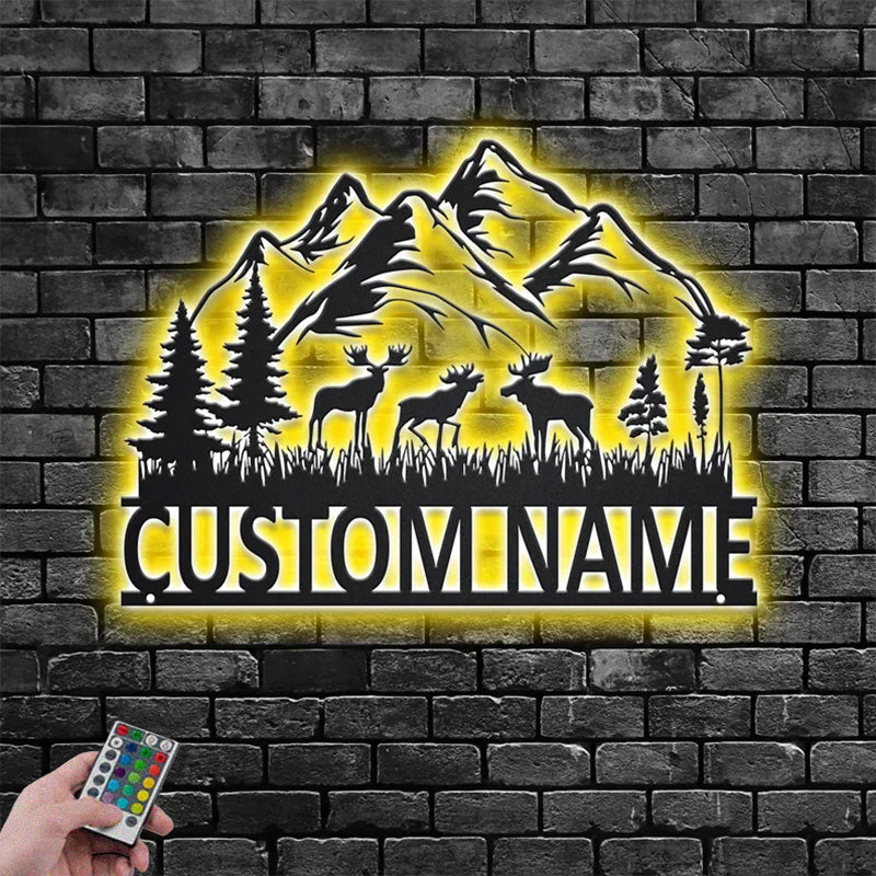 Personalized Moose MoutainMetal Wall Signs With RGB Led Light