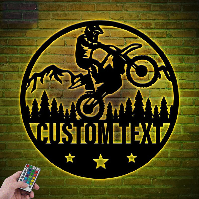 Personalized Motocross Biker Metal Wall Signs With RGB Led Light