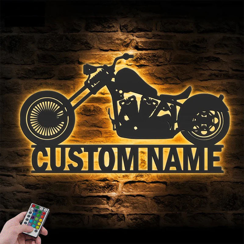 Personalized Motocross Biker, Metal Wall Signs With RGB Led Light