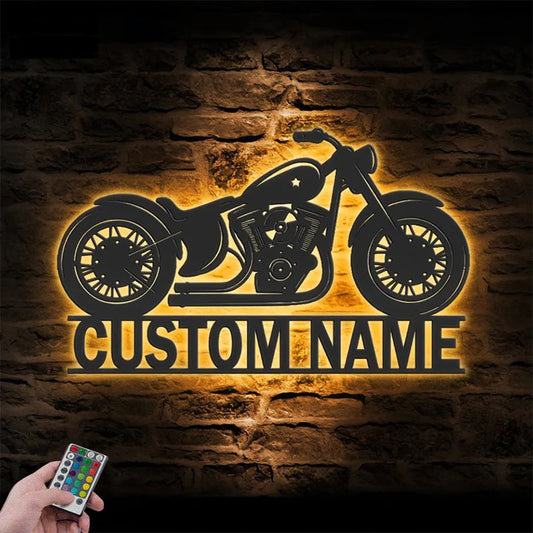 Personalized Motocross Biker, Metal Wall Signs With RGB Led Light
