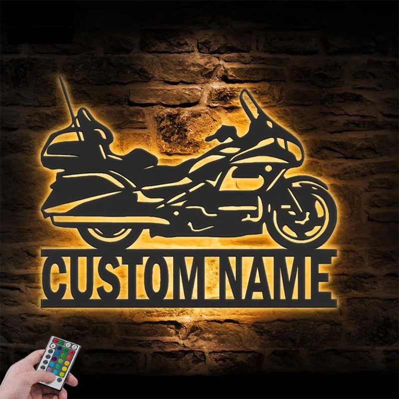 Personalized Motocross Biker, Metal Wall Signs With RGB Led Light