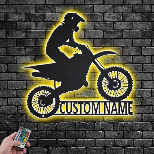 Personalized Motocross Dirt Bike Metal Wall Signs With RGB Led Light