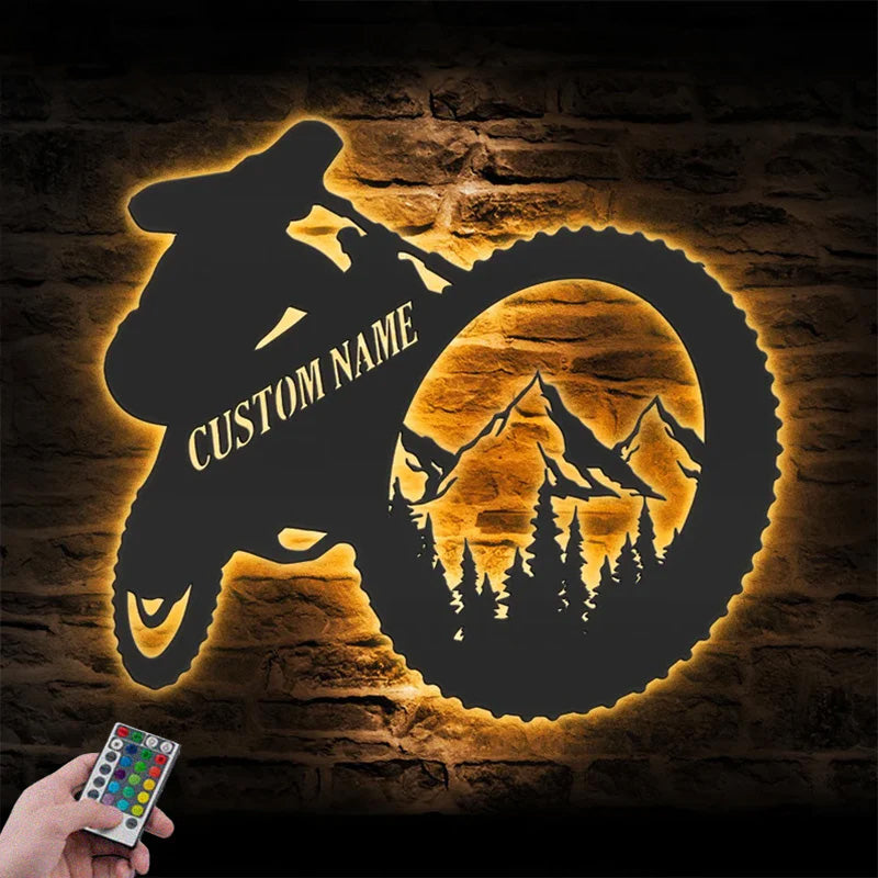 Personalized Mountain Bike Metal Wall Signs With RGB Led Light