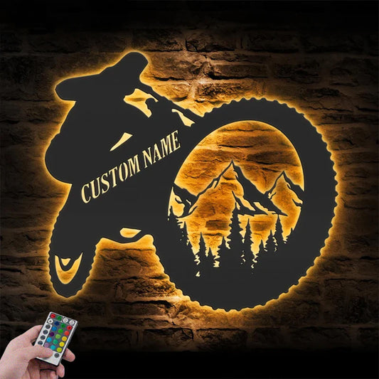 Personalized Mountain Bike Metal Wall Signs With RGB Led Light