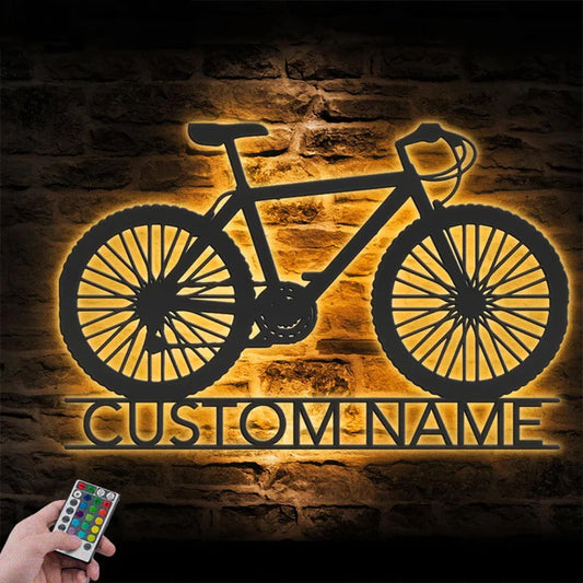 Personalized Mountain Bike Metal Wall Signs With RGB Led Light