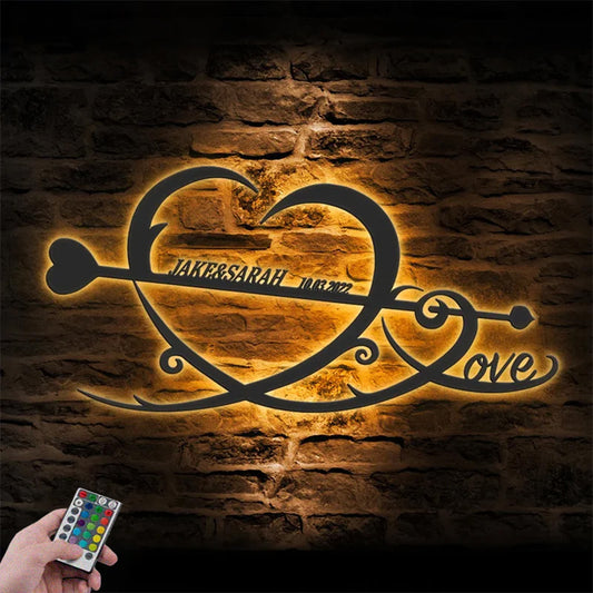 Personalized Name And Date Metal Wall Signs With RGB Led Light
