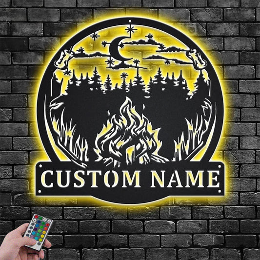 Personalized Outdoor Campfire Metal Wall Signs With RGB Led Light