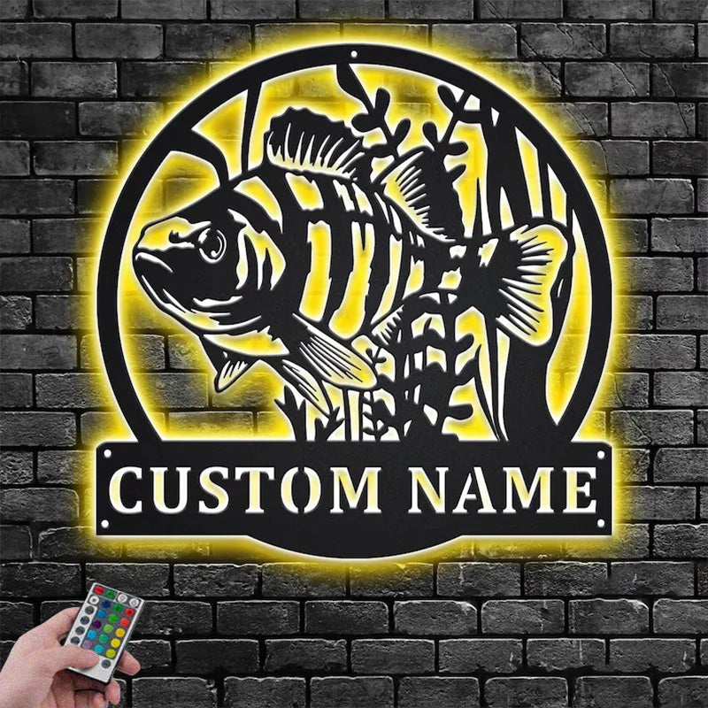 Personalized Perch Fish Metal Wall Signs With RGB Led Light