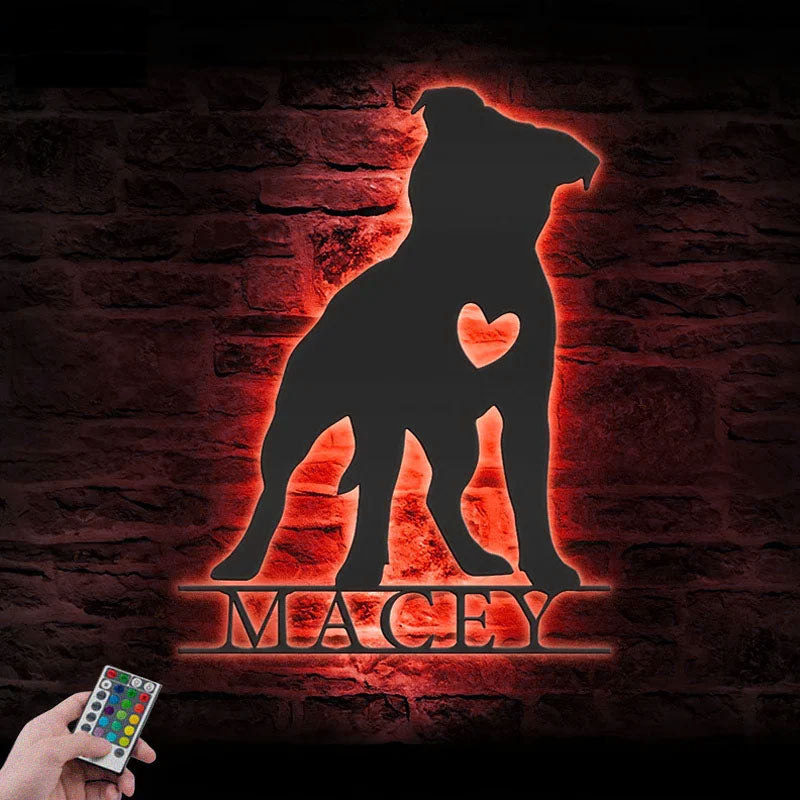 Personalized Pitbull, Metal Wall Signs With RGB Led Light