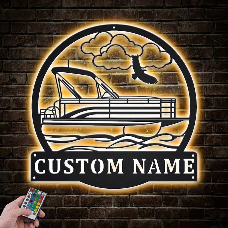 Personalized Pontoon Boat Metal Wall Signs With RGB Led Light
