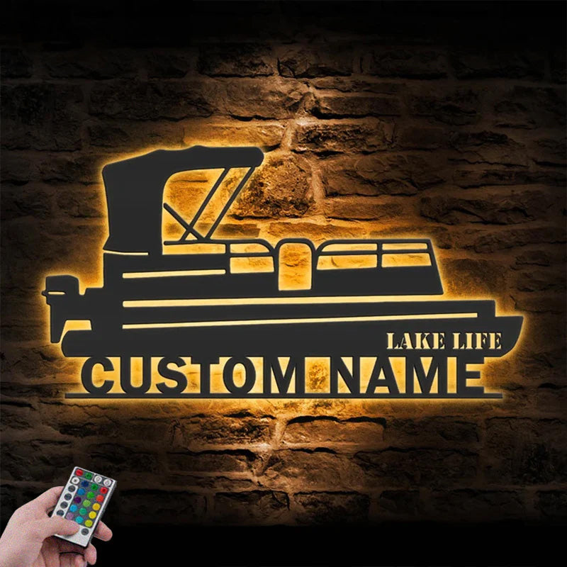 Personalized Pontoon Lake House Metal Wall Signs With RGB Led Light