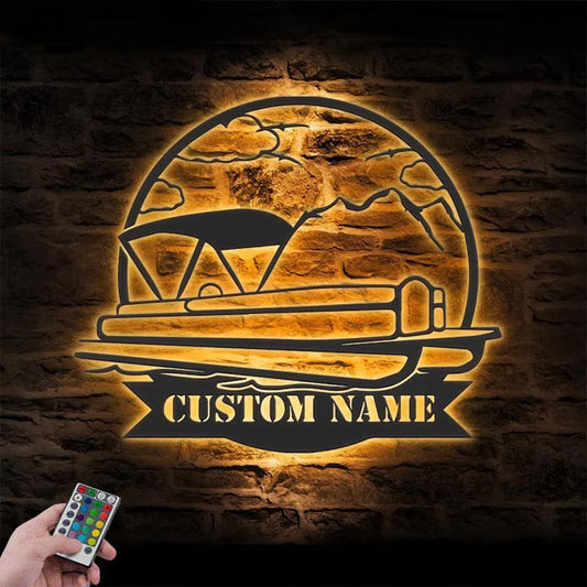 Personalized Pontoon Lake House Metal Wall Signs With RGB Led Light