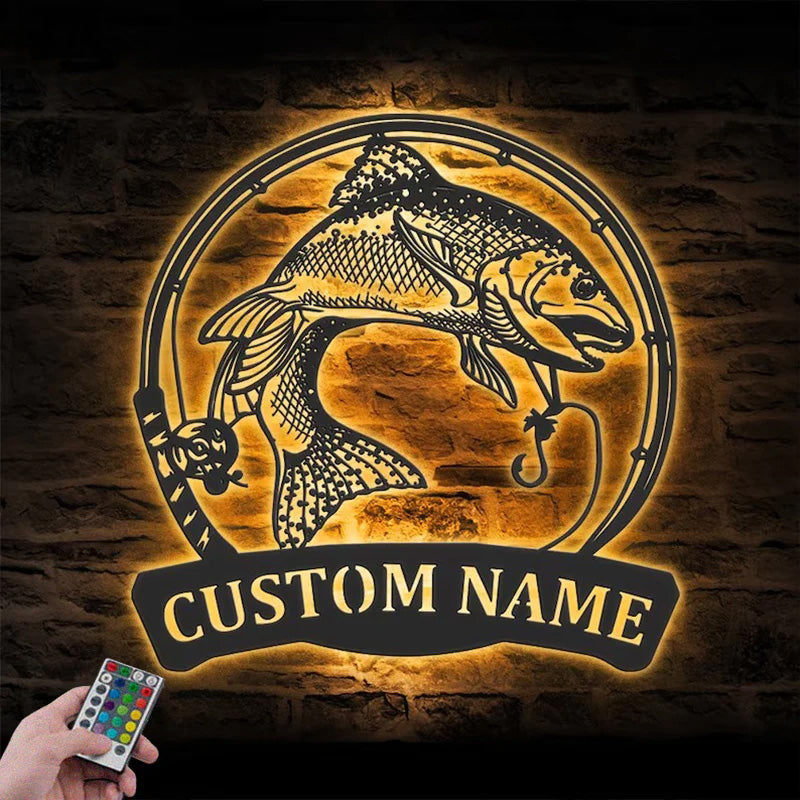 Personalized Rainbow Trout Fishing Metal Wall Signs With RGB Led Light