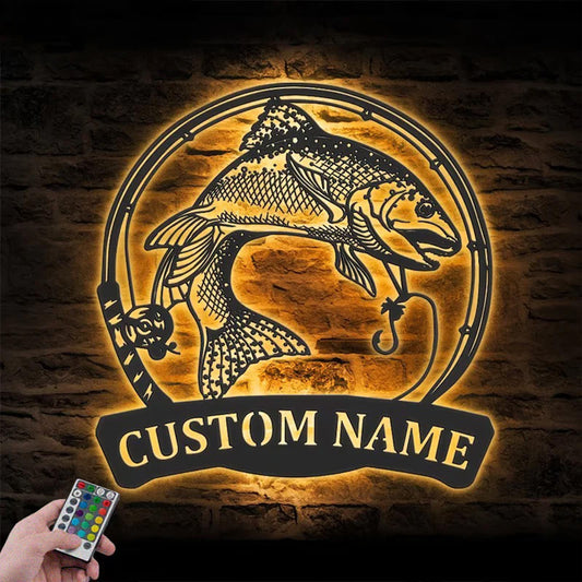 Personalized Rainbow Trout Fishing Metal Wall Signs With RGB Led Light