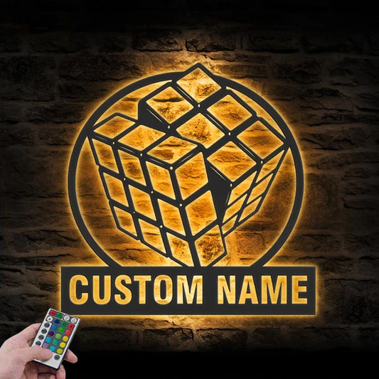Personalized Rubik's Cube Metal Wall Signs With RGB Led Light