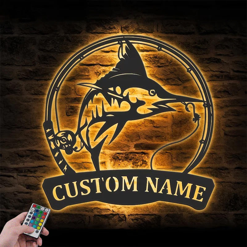 Personalized Sailfish Fishing Metal Wall Signs With RGB Led Light