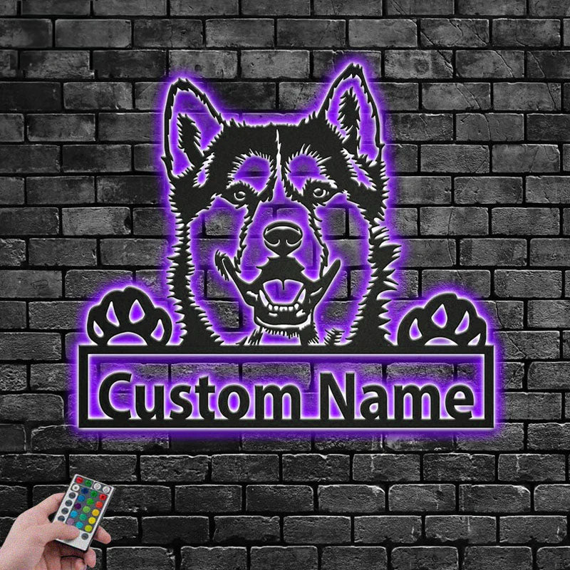Personalized Siberian Husky, Metal Wall Signs With RGB Led Light