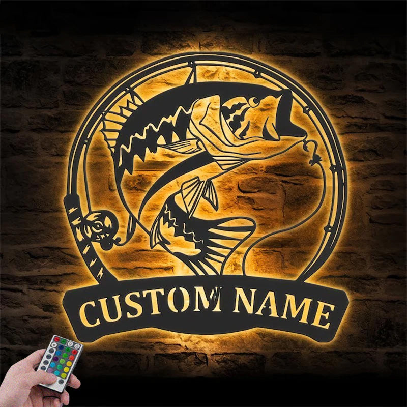 Personalized Smallmouth Bass Fishing Metal Wall Signs With RGB Led Light