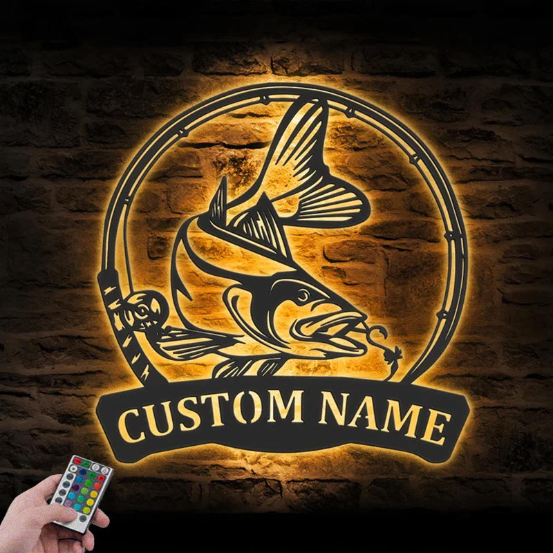 Personalized Snook Fishing Metal Wall Signs With RGB Led Light