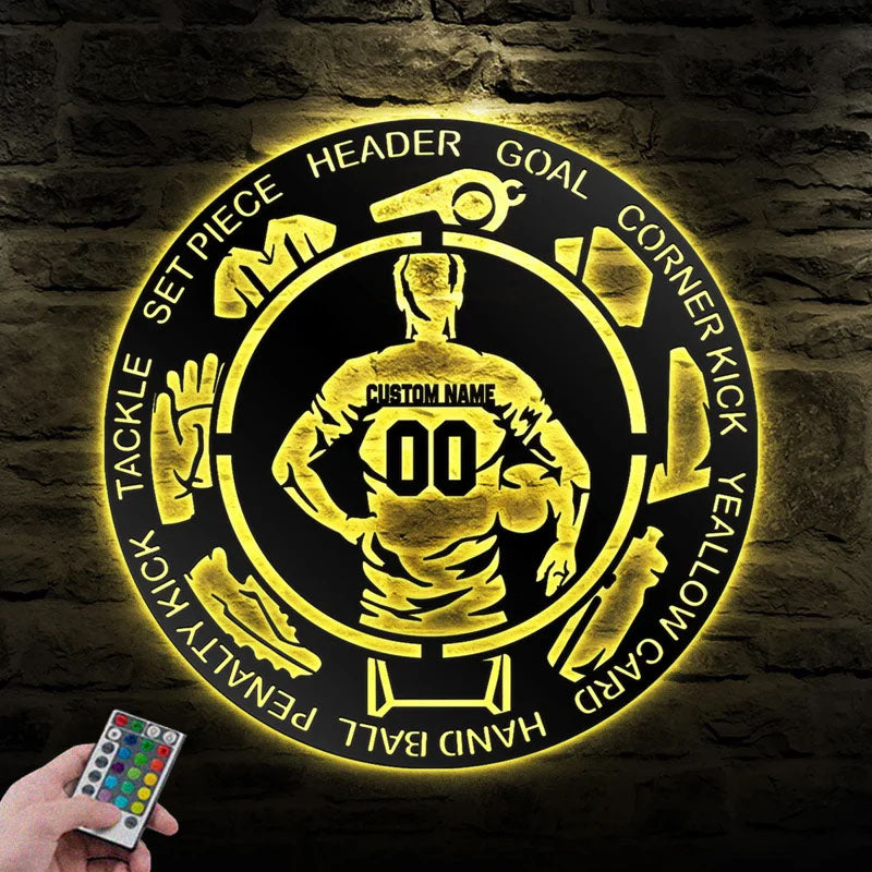 Personalized Soccer Metal Wall Signs With RGB Led Light
