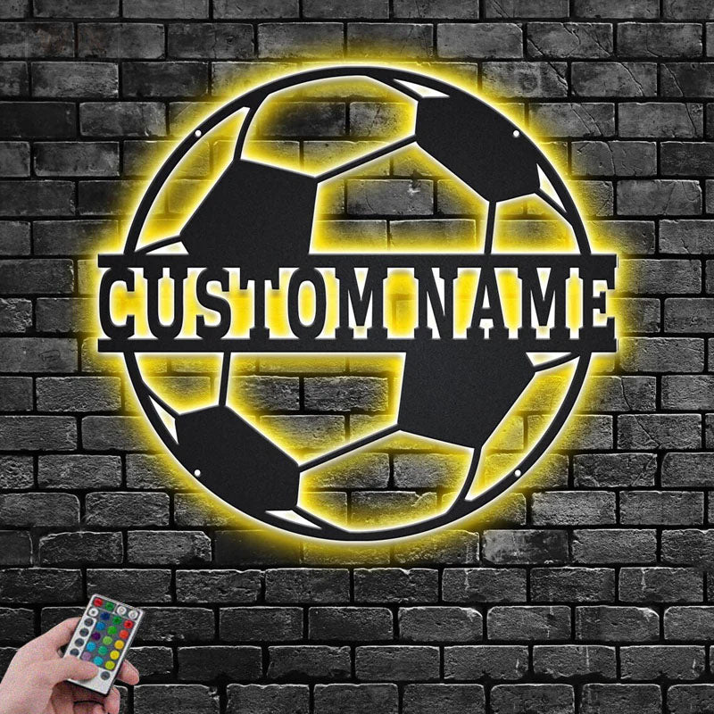 Personalized Soccer Player Name Sign Decoration For Room, Metal Wall Signs With RGB Led Light