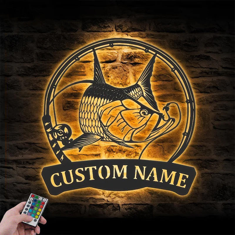 Personalized Tarpon Fishing Metal Wall Signs With RGB Led Light