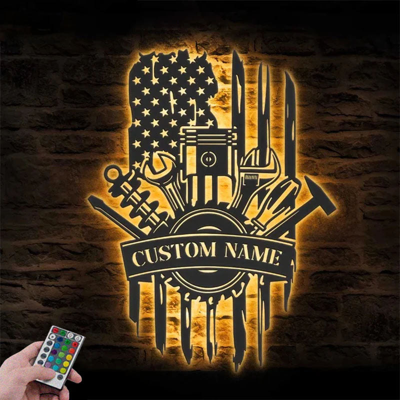 Personalized Tools Repair Metal Wall Signs With RGB Led Light