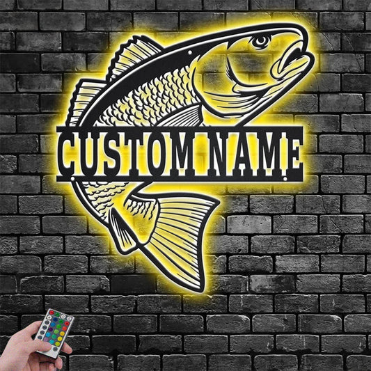 Personalized Tuna Fish Metal Wall Signs With RGB Led Light
