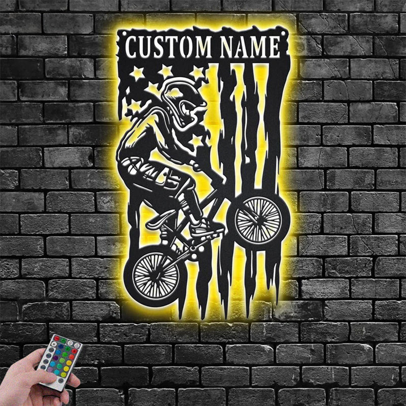 Personalized US Bicycle Racing Metal Wall Signs With RGB Led Light