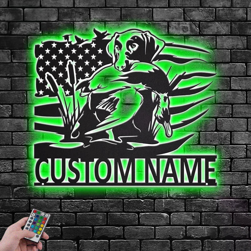Personalized US Duck Hunting, Metal Wall Signs With RGB Led Light