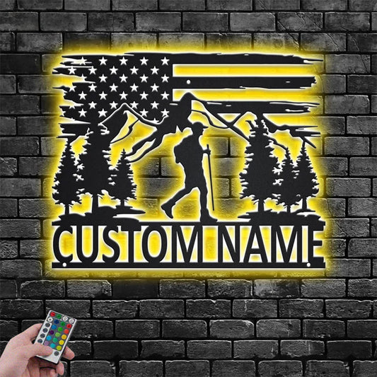 Personalized US Hiking Mountain Metal Wall Signs With RGB Led Light
