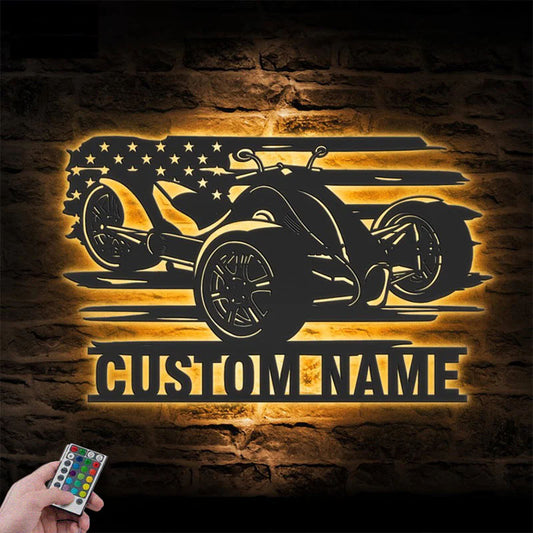 Personalized US Three Wheel Motorcycle, Metal Wall Signs With RGB Led Light