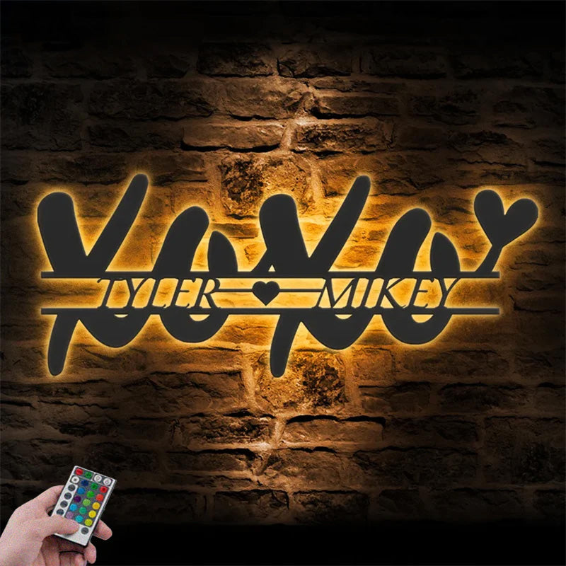 Personalized Valentine XOXO Love Metal Wall Signs With RGB Led Light