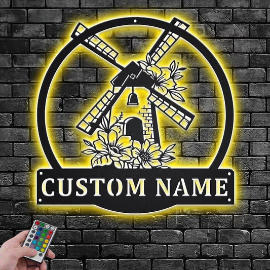 Personalized Windmill Metal Wall Signs With RGB Led Light