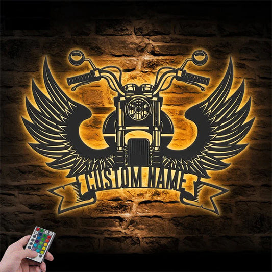 Personalized Wings Motocross, Metal Wall Signs With RGB Led Light