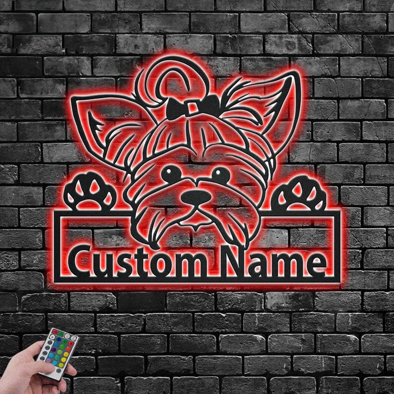 Personalized Yorkie Dog, Metal Wall Signs With RGB Led Light