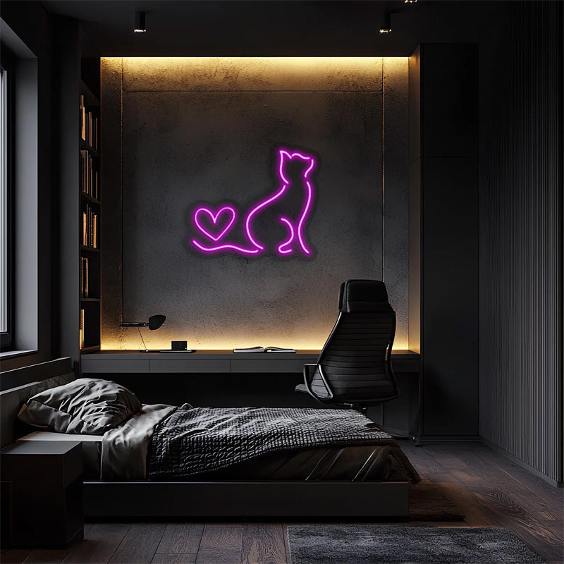 Pink Cat Heart Tail LED Neon Wall Art - LEDTOT