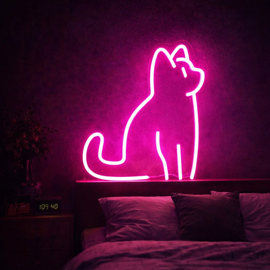 Pink Cat Neon Sign – Minimal Sitting Cat LED Wall Light