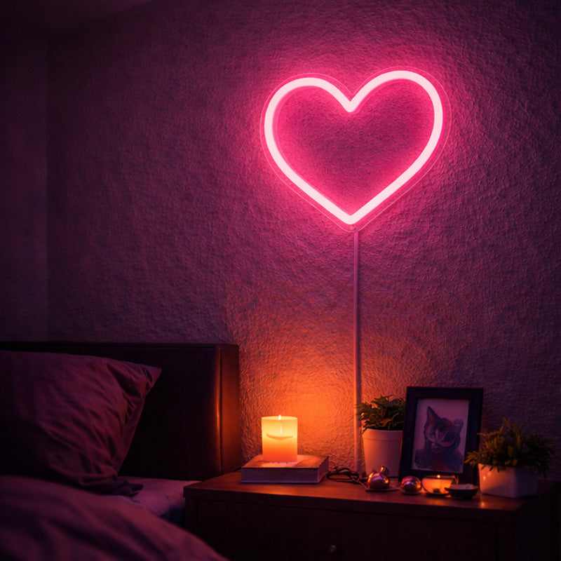 Pink Heart Neon Sign – Romantic LED Heart Wall Light