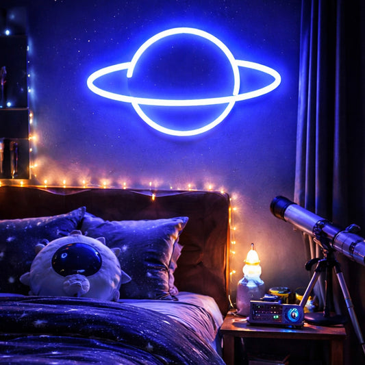 Planet Saturn LED Neon Sign with Ring Design for Bedroom, Gaming Room and Wall Decoration