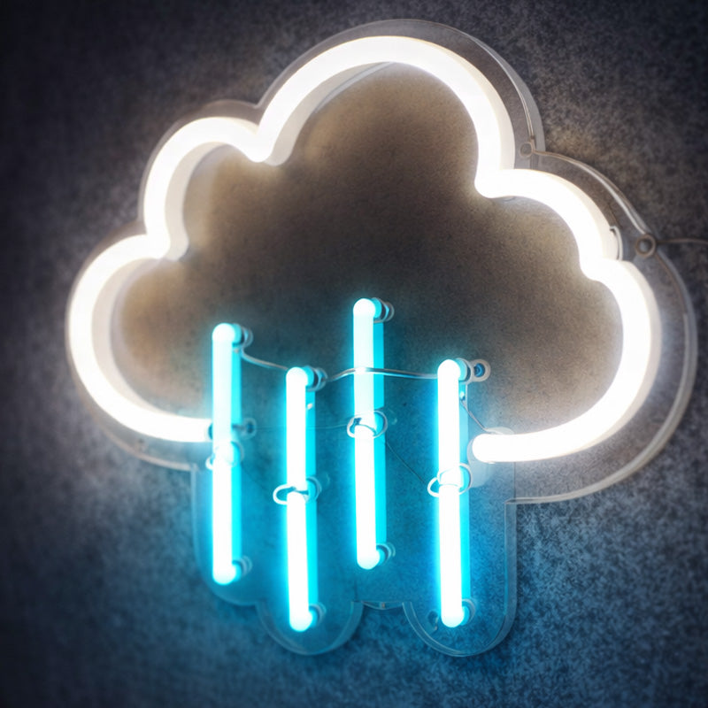 Rain Cloud Neon Sign – Minimal Cloud & Raindrop Wall Light