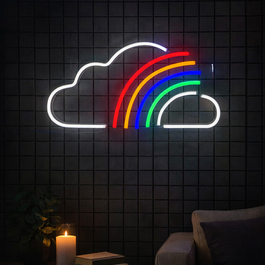 Rainbow Cloud Neon Sign – Minimalist Multicolor LED Wall Light
