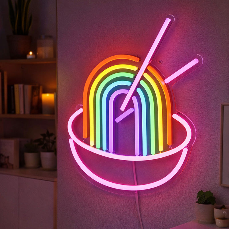 Rainbow Noodle Bowl Neon Sign – Colorful Ramen-Style LED Wall Art