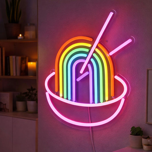 Rainbow Noodle Bowl Neon Sign – Colorful Ramen-Style LED Wall Art
