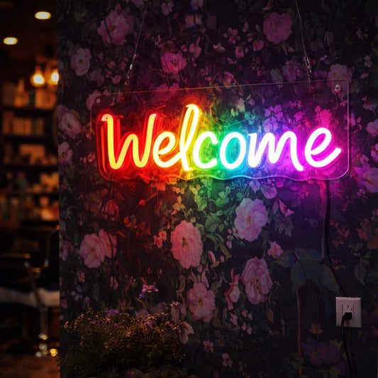Rainbow “Welcome” LED Neon Sign – Colorful Acrylic Wall Decor Light