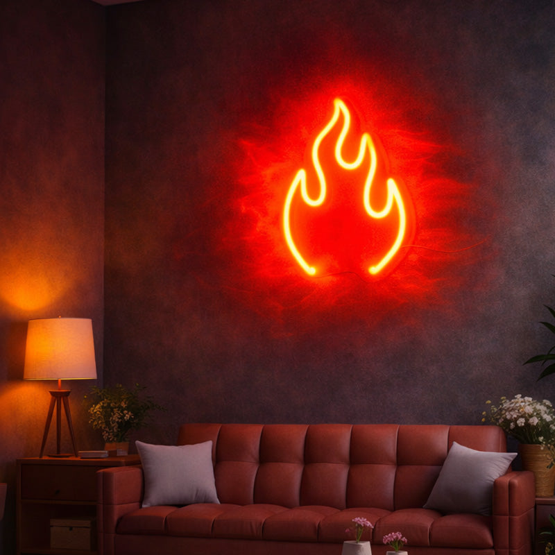 Red Neon Flame Wall Sign – Minimal Fire LED Light Artwork