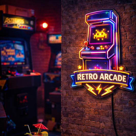 Retro Arcade LED Neon Sign – Vintage Gaming Wall Light Decor