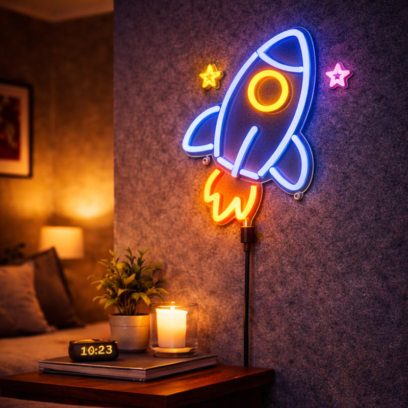 Rocket LED Neon Sign – Space Theme Wall Light for Bedroom & Gaming Room
