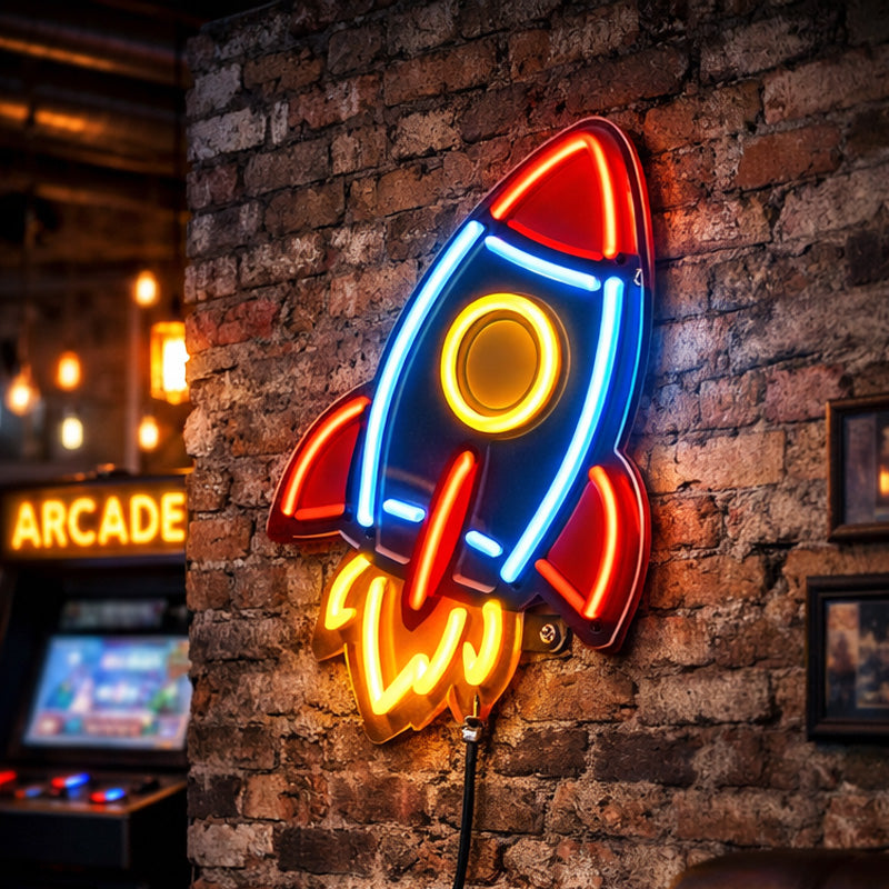 Rocket Neon Sign – Colorful LED Wall Light for Gaming Rooms, Studios & Creative Spaces