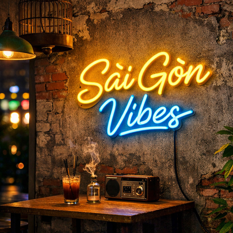 Sai Gon Vibes Neon Sign – Warm Yellow & Blue LED Wall Light